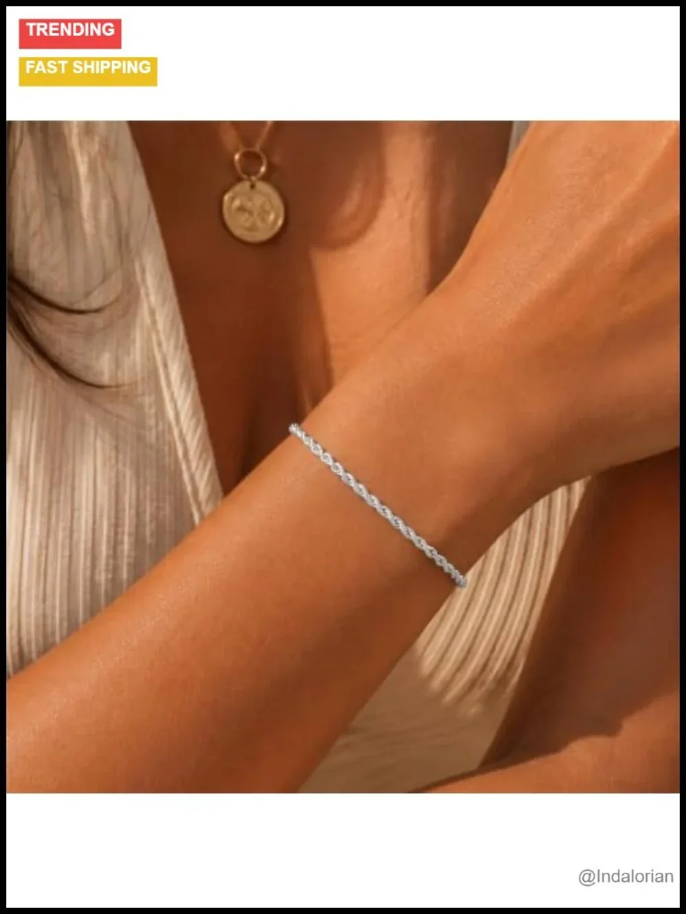 925 Sterling Silver Rope Chain Bracelet for Women 3.5mm